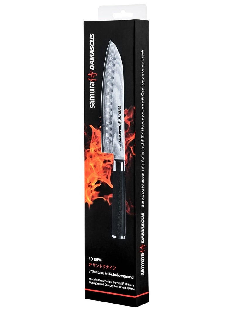 Samura Damascus Santoku Knife | 7 Inch Blade | Ergonomic G-10 handle with  Steel Bolster | Damascus Steel Blade | Durable | Better Control | Precision Cutting - Image 2